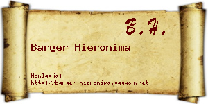 Barger Hieronima névjegykártya